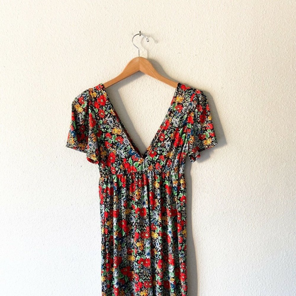Asos vibrant multicolored floral vneck maxi short sleeve dress size 4 - Picture 9 of 11